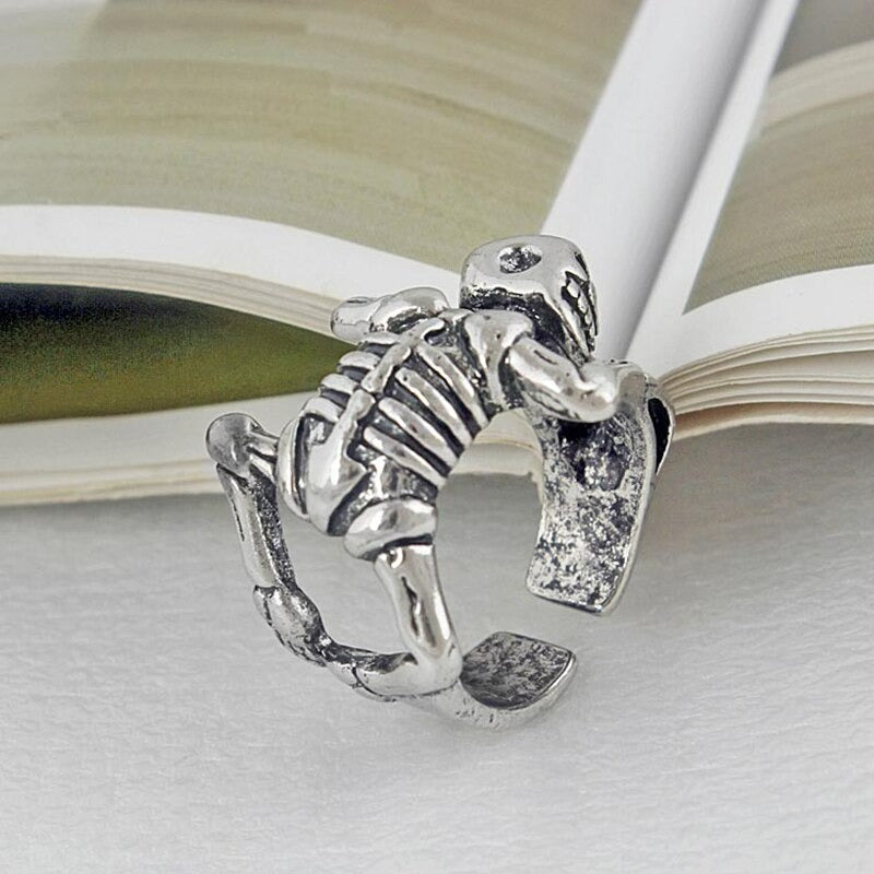 Silver Skull Skeleton Gothic Open Punk Rock Ring