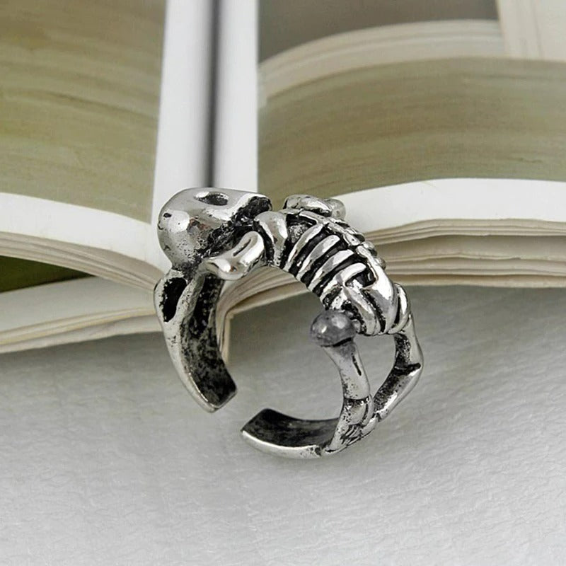 Silver Skull Skeleton Gothic Open Punk Rock Ring