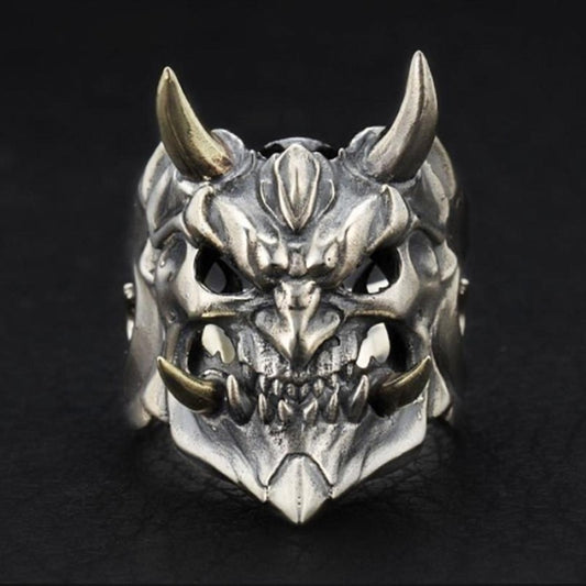 Men's Yokai Skull Silver Open Gothic Mask Ring