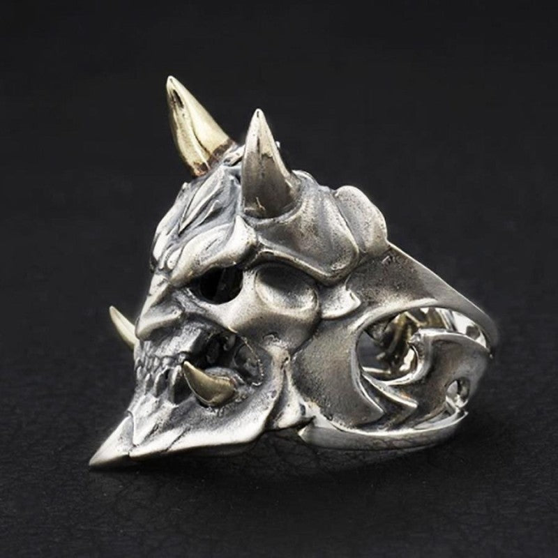 Men's Yokai Skull Silver Open Gothic Mask Ring