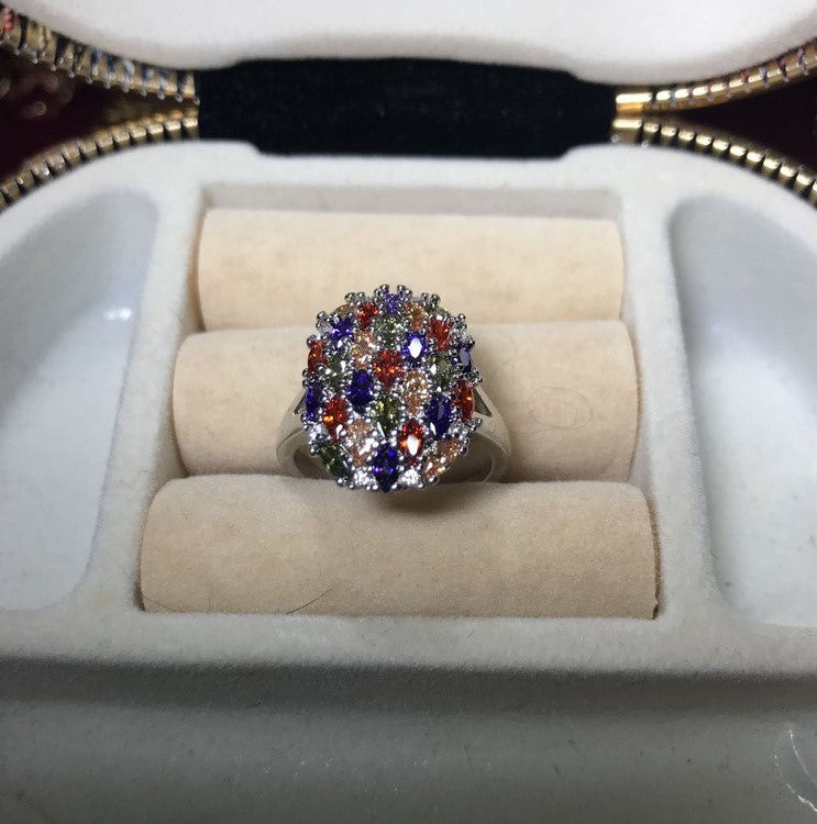 925 Sterling Silver Colorful Multi-color Garnet Topaz Ring