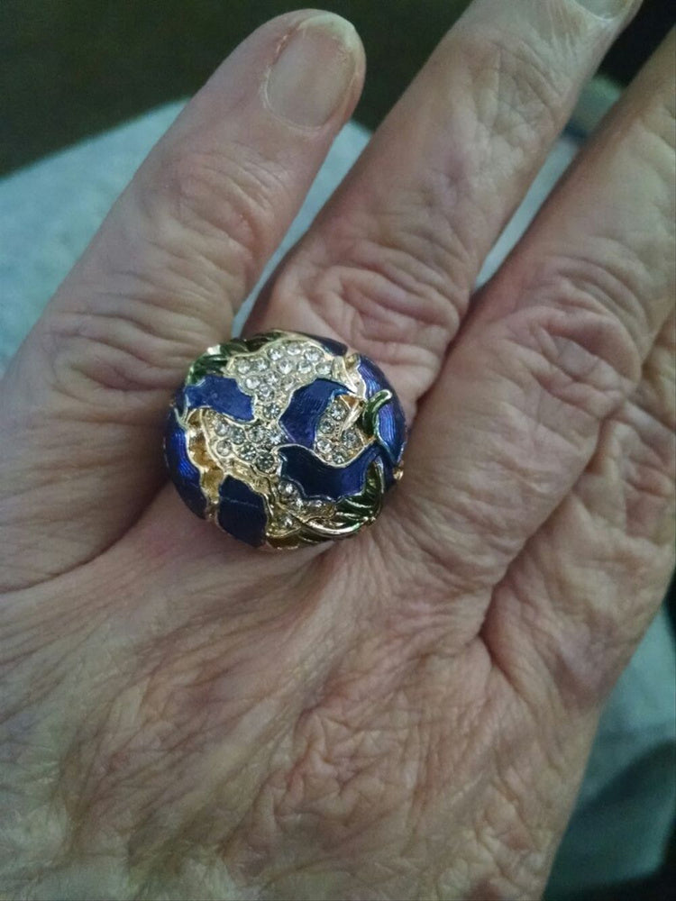 Chinese Style Hand-Painted Lotus Grass Retro Ring