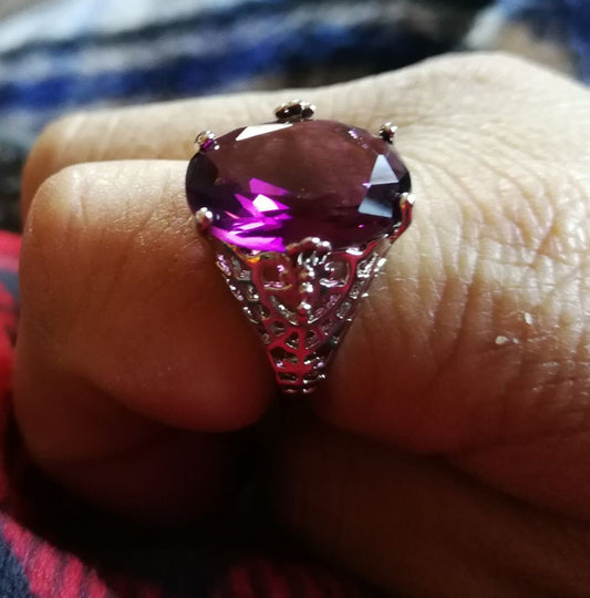 Vintage Purple Alexandrite Hollow Silver Art Deco Ring