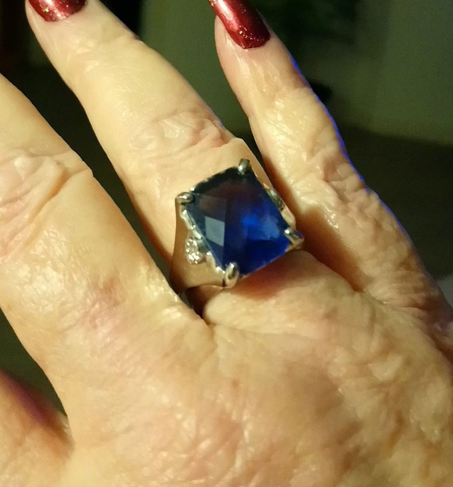 Big Princess Cut Blue Tanzanite Silver Ring