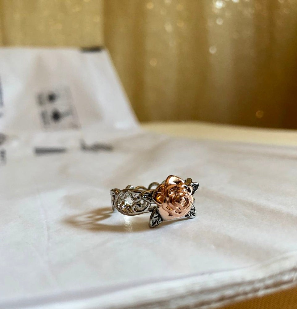 Exquisite Silver Floral Rose Flower Ring