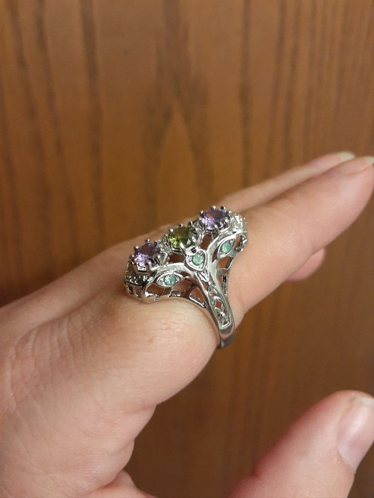 925 Sterling Silver Amethyst & Peridot Vintage Ring