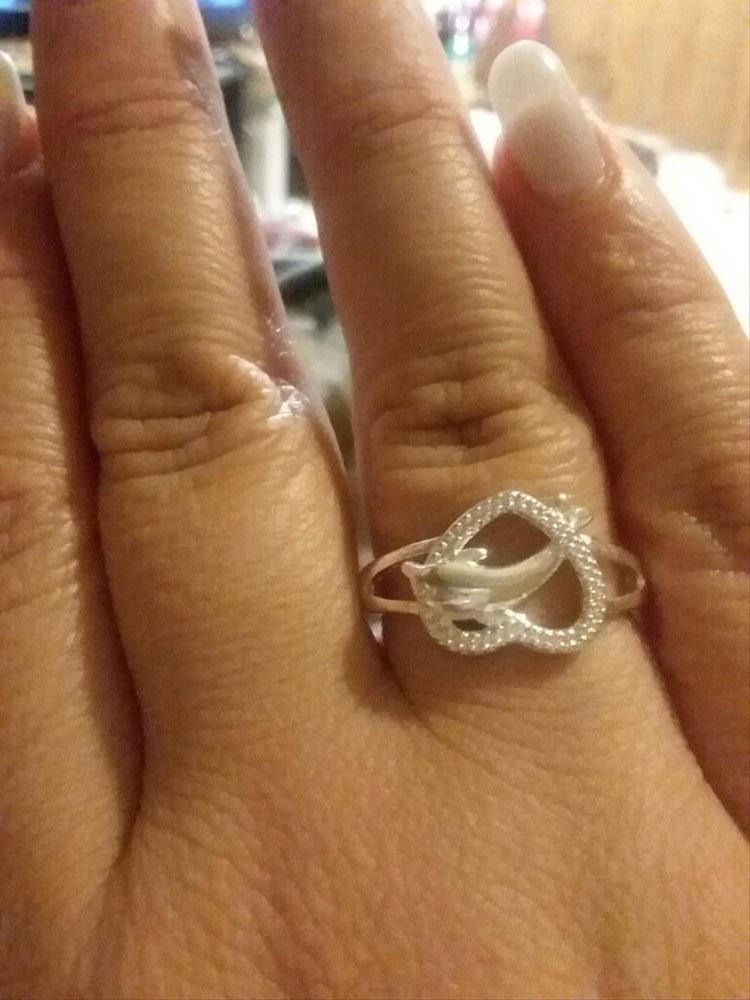 925 Sterling Silver Cute Dolphin Hollow Heart Ring