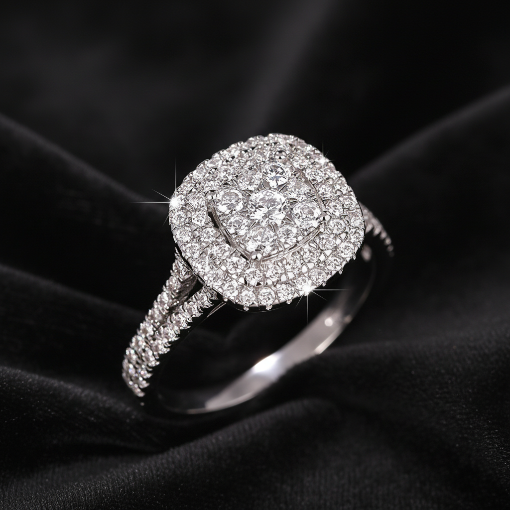 925 Sterling Silver Square Gemstones Engagement Ring