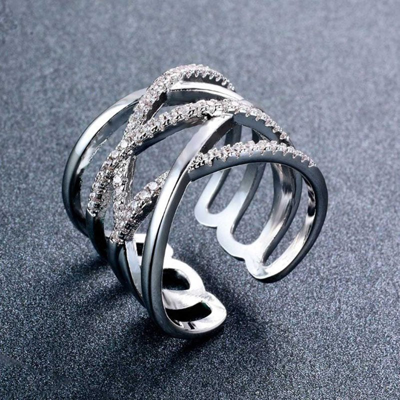 Stylish Silver Double Layer Overlapping Ring