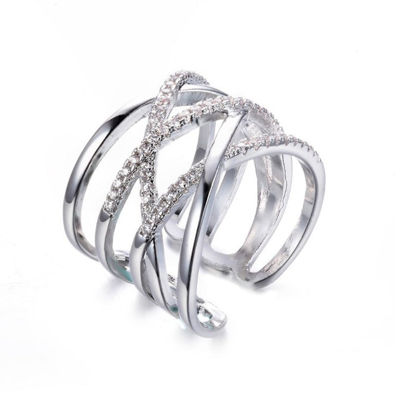 Stylish Silver Double Layer Overlapping Ring