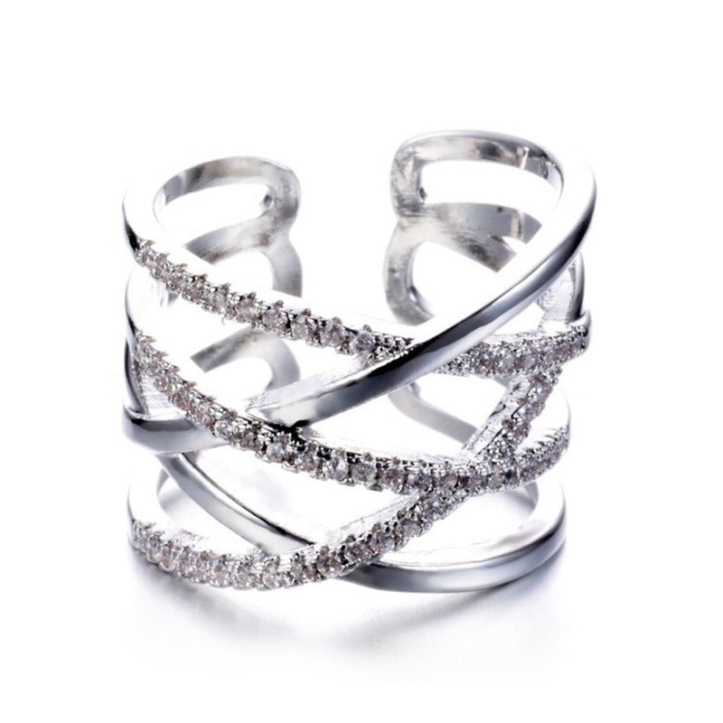 Stylish Silver Double Layer Overlapping Ring