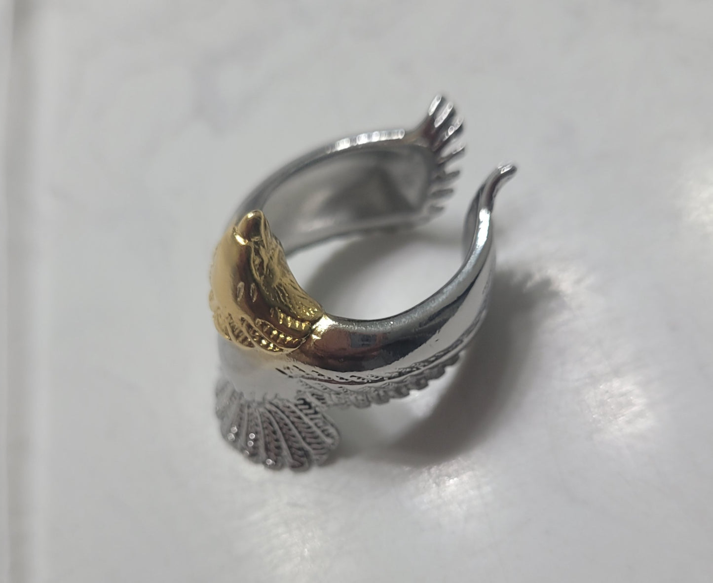 Men's Carved Flying Eagle Wings Open Sterling Silver Plated Two-Tone Ring