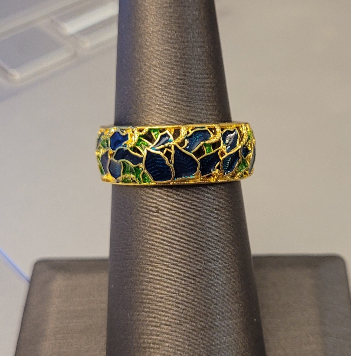 Ornament Blue Green Enamel Electroplating Oil Painting Gold Ring