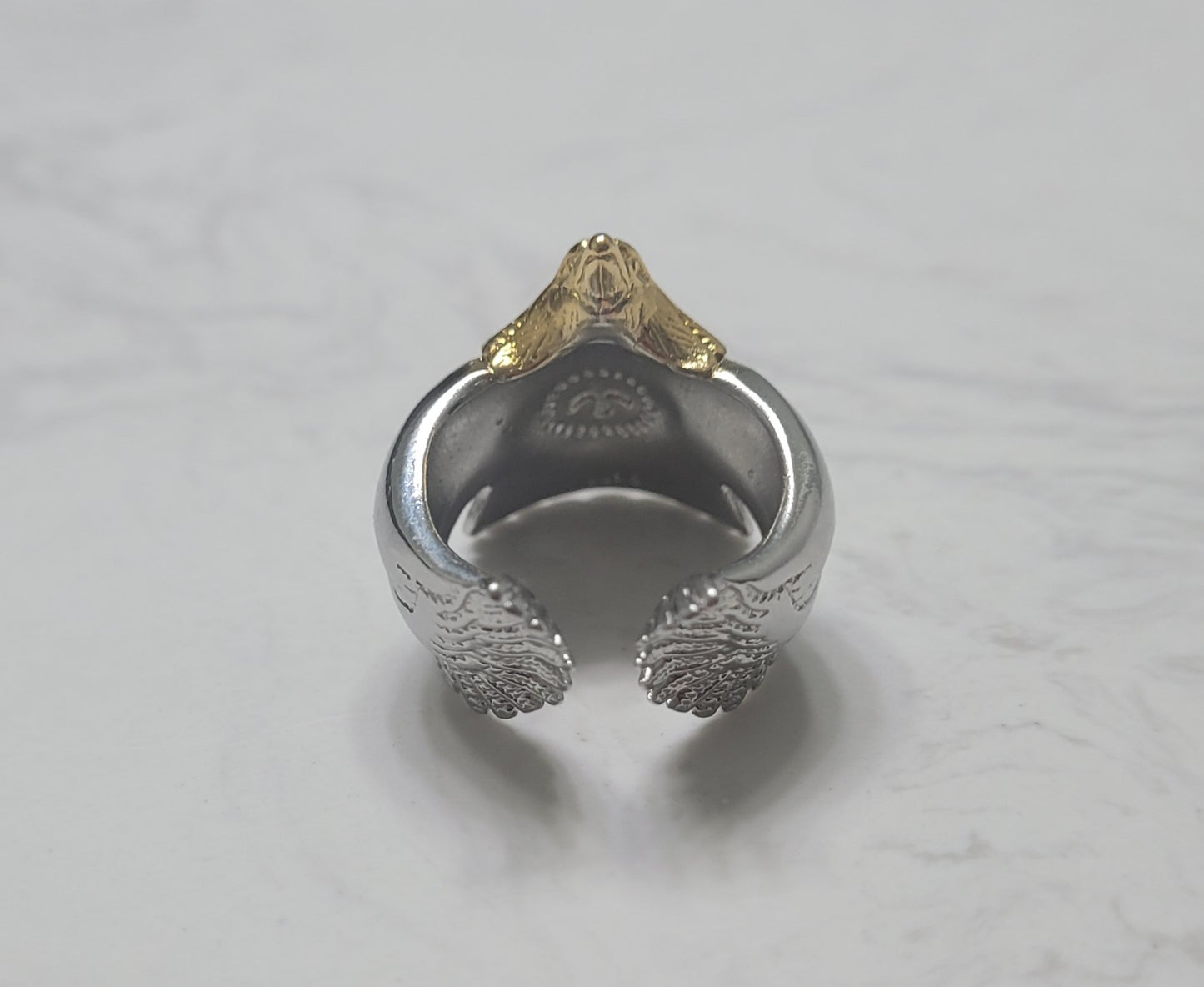Men's Carved Flying Eagle Wings Open Sterling Silver Plated Two-Tone Ring