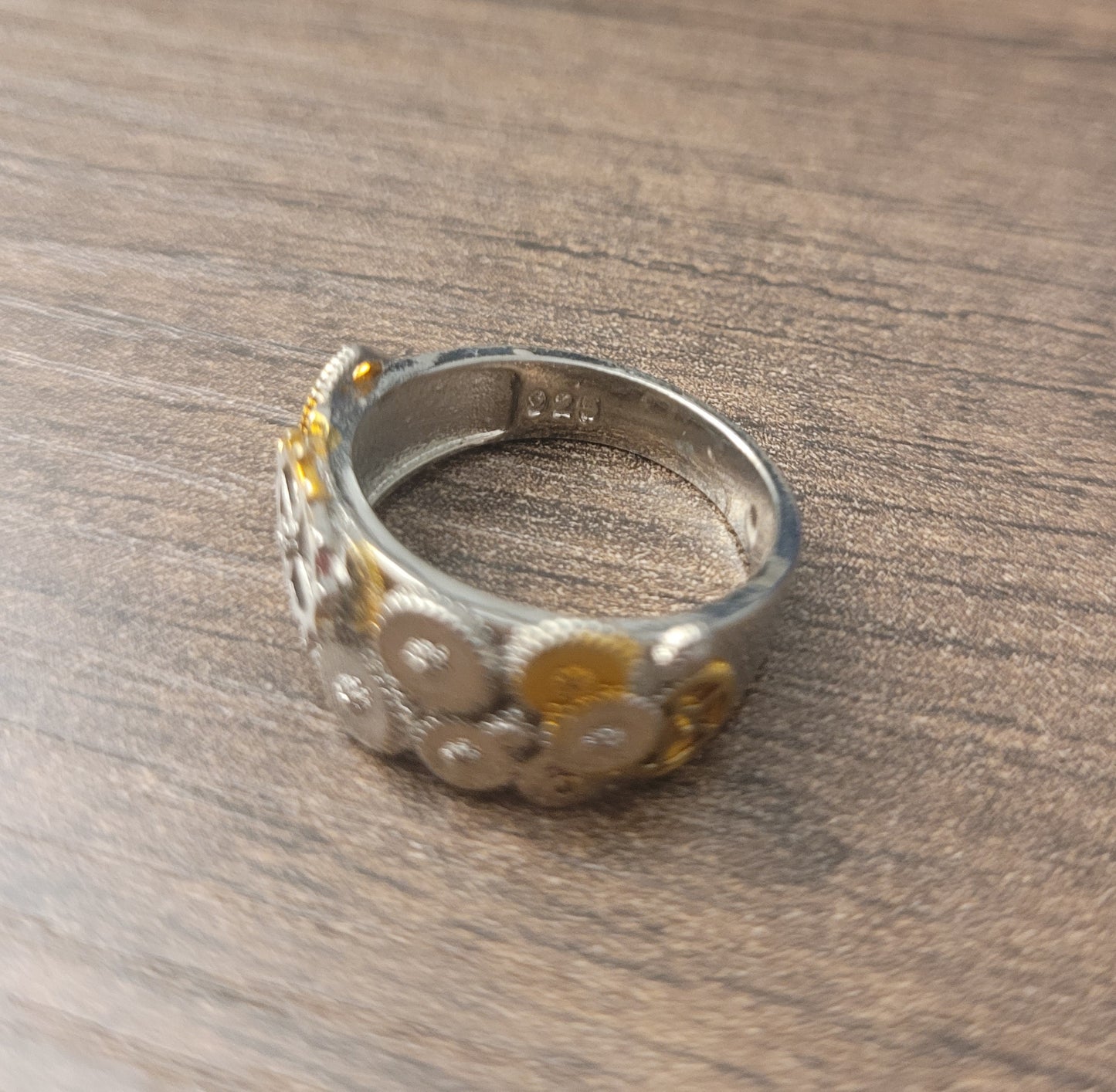 Men's 925 Sterling Silver Mechanical Gears Two Tone Ring