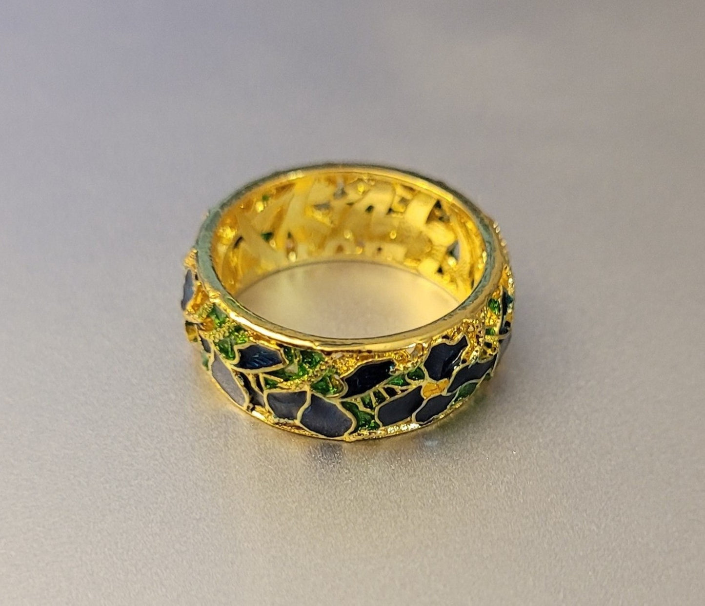 Ornament Blue Green Enamel Electroplating Oil Painting Gold Ring