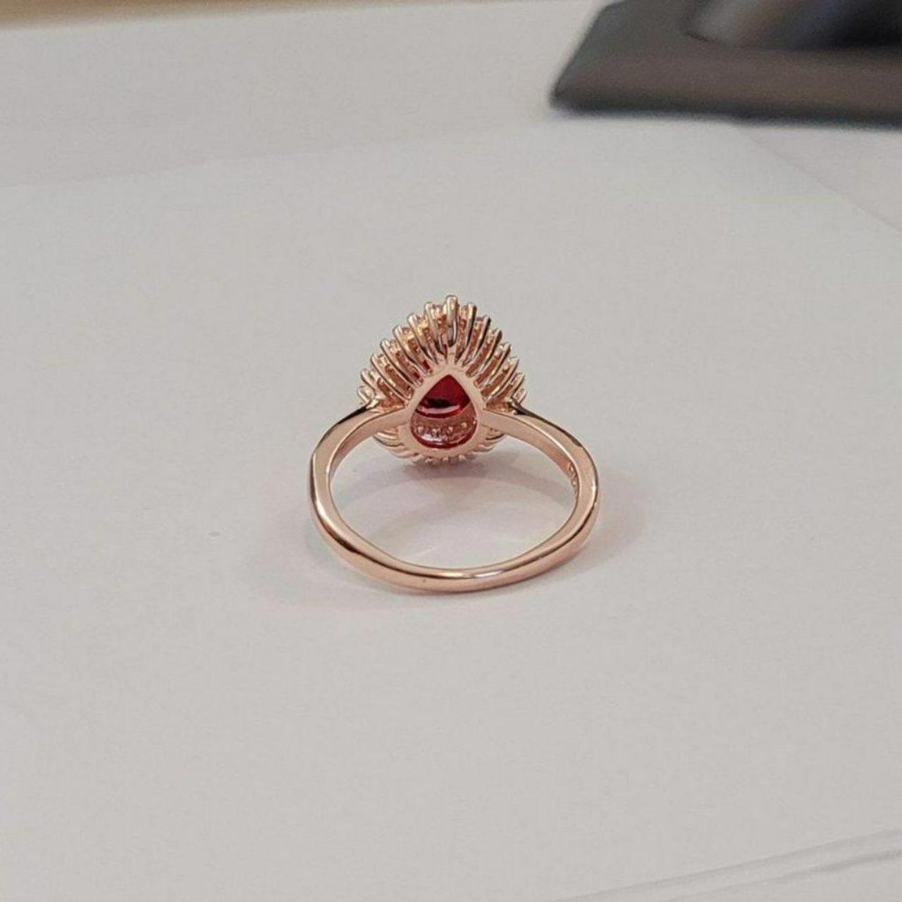 Sterling Silver Ruby Red Teardrop Rose Gold Plated Ring