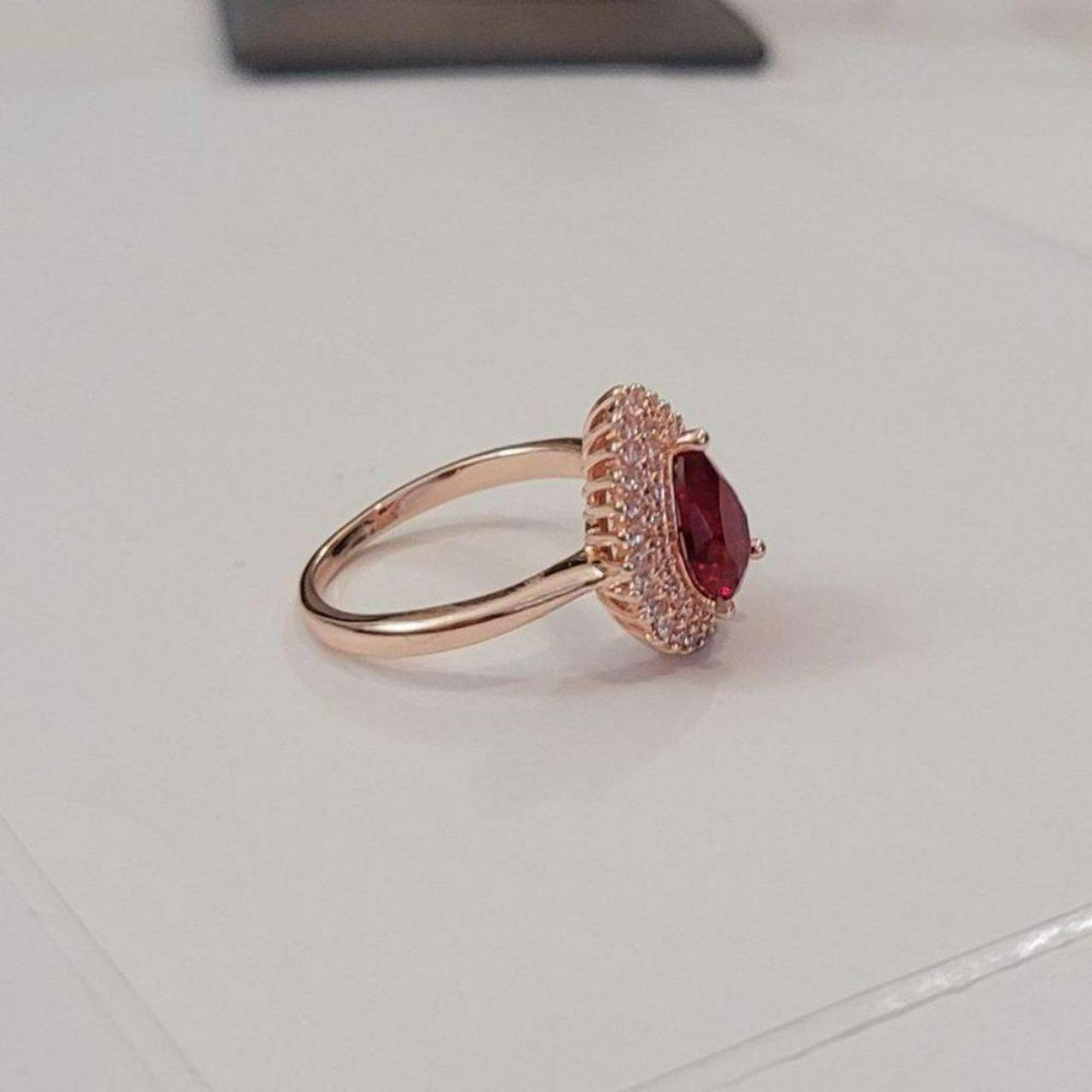 Sterling Silver Ruby Red Teardrop Rose Gold Plated Ring