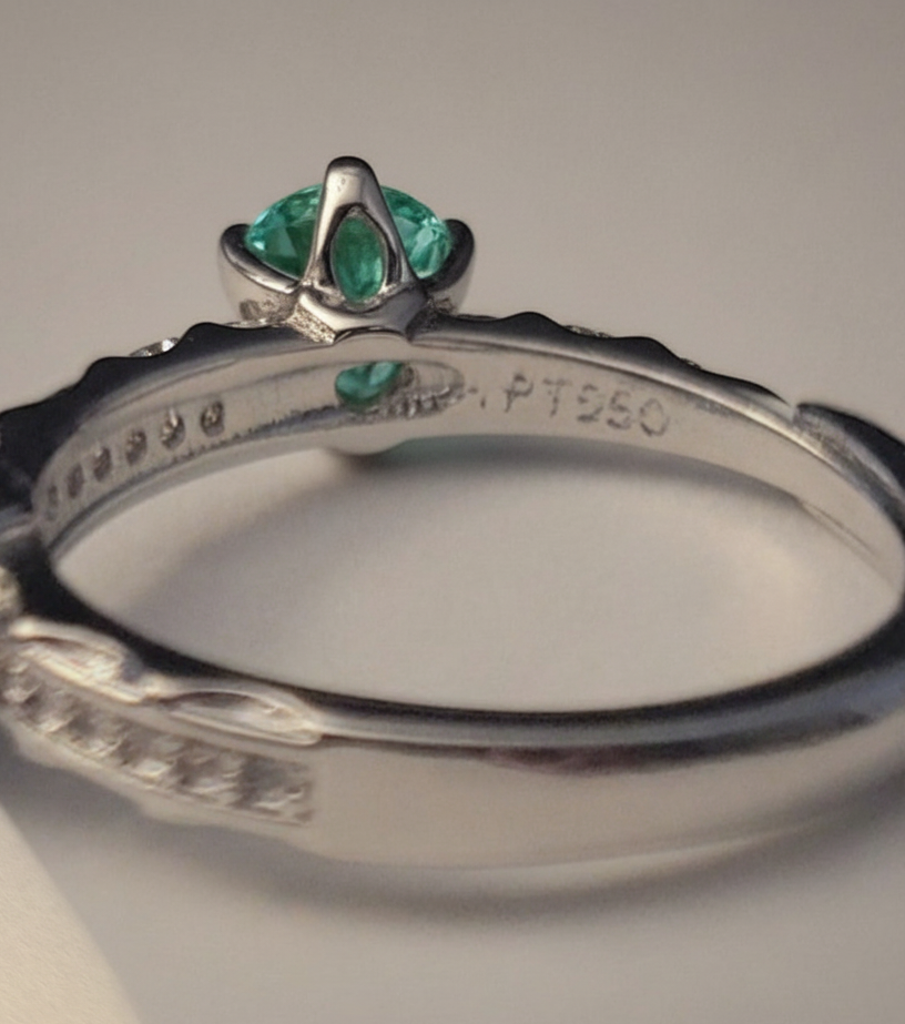 1 Carat Green Moissanite PT950 Platinum Open Ring