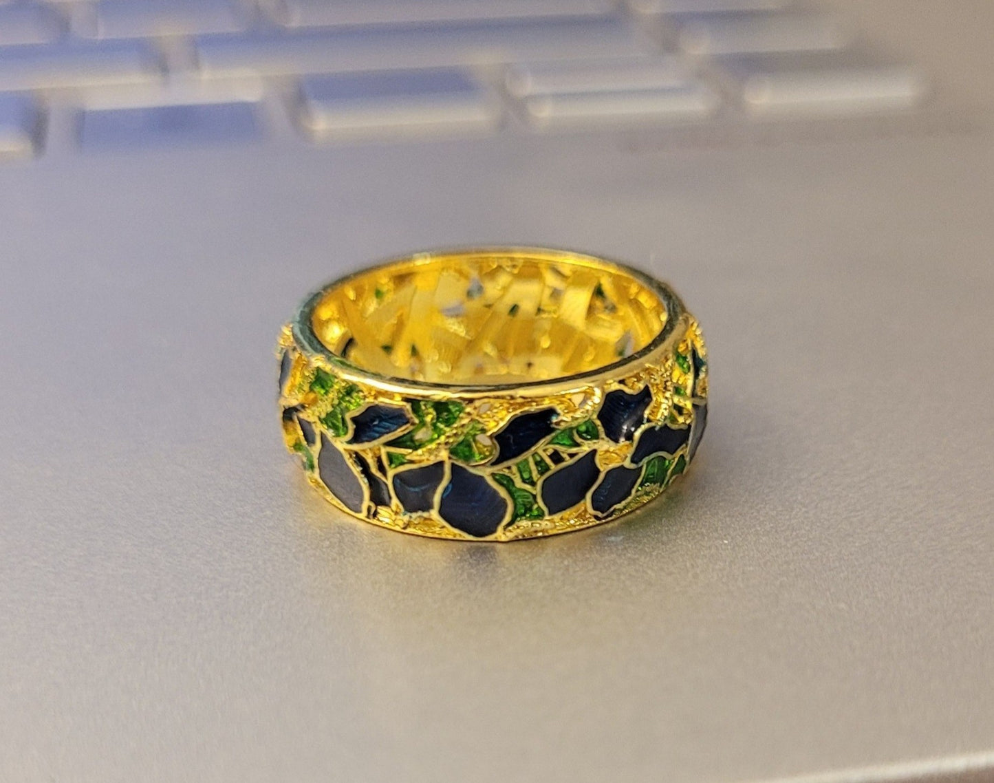 Ornament Blue Green Enamel Electroplating Oil Painting Gold Ring