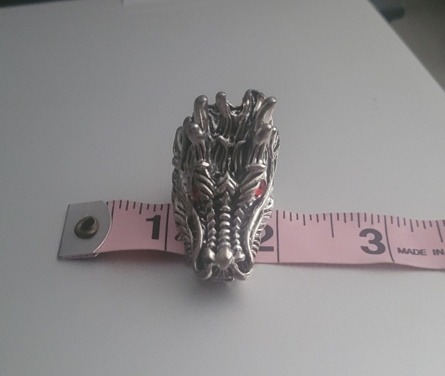 Gothic Silver Dragon Head Ring | Red Gemstone Eye Punk Biker Statement Jewelry