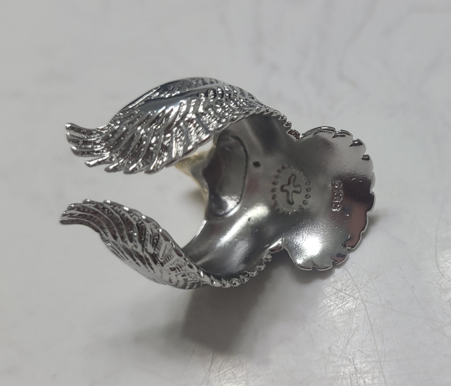 Men's Carved Flying Eagle Wings Open Sterling Silver Plated Two-Tone Ring