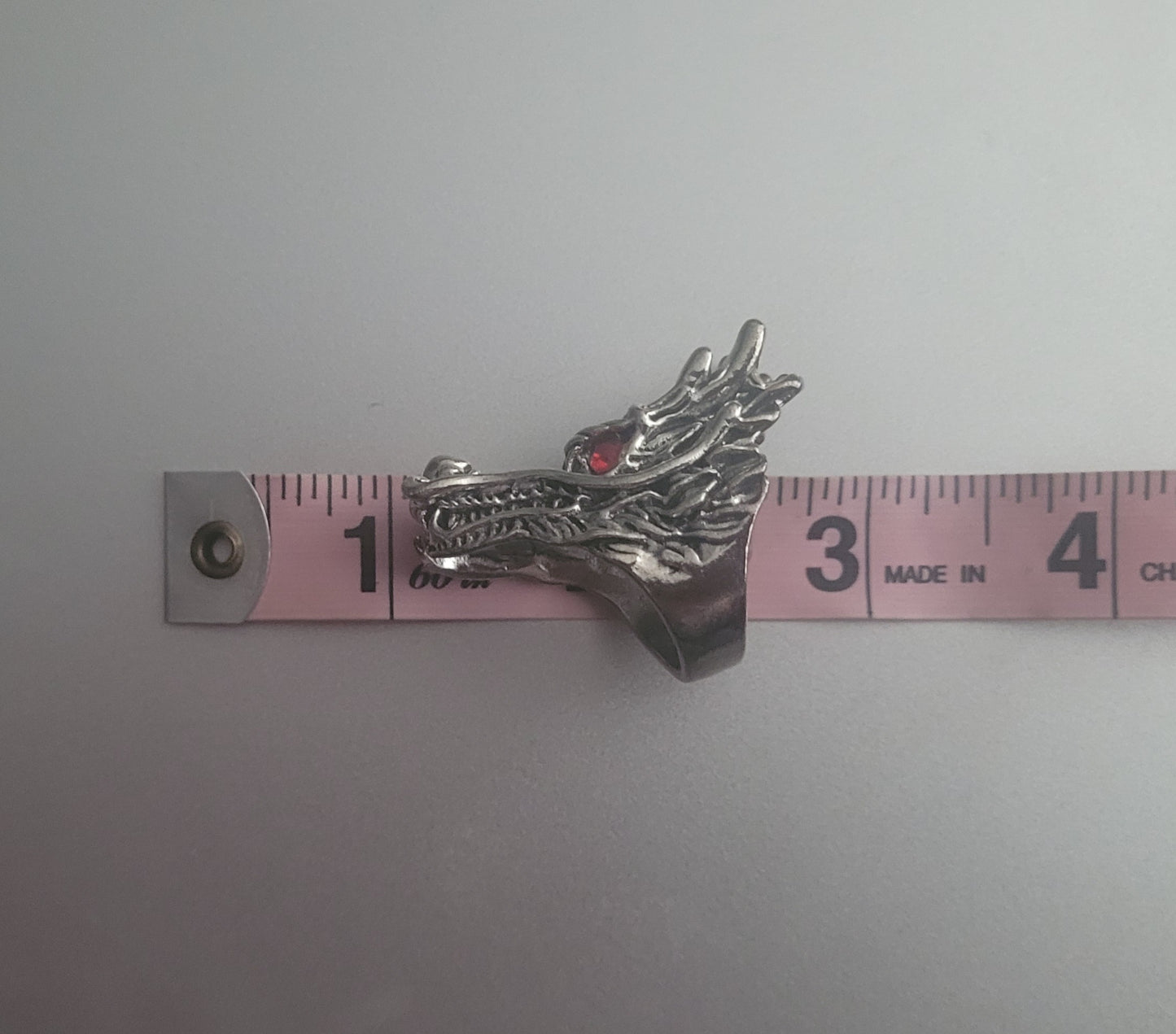 Gothic Silver Dragon Head Ring | Red Gemstone Eye Punk Biker Statement Jewelry