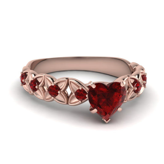 Red Heart Shape CZ Crystal Hollow Rose Gold Ring