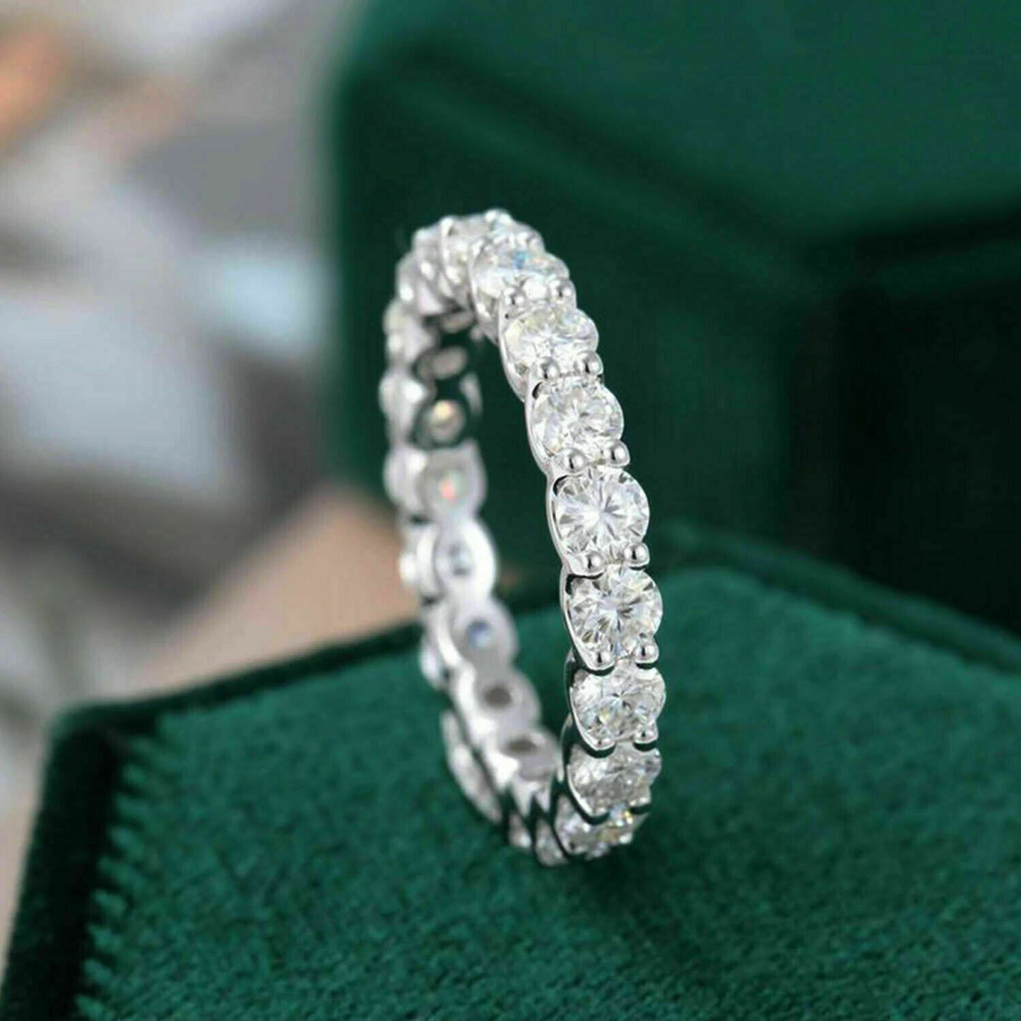 Full Eternity Moissanite Silver Engagement Ring
