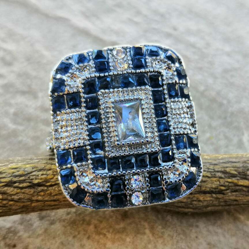 Antique Art Deco Natural Blue Sapphire & CZ Gemstone Silver Ring