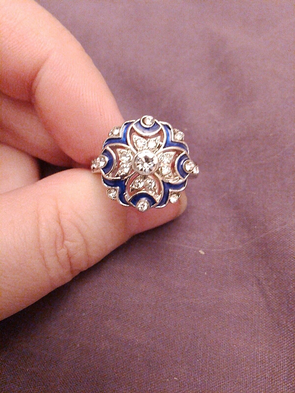 Vintage Blue Faux Sapphire 925 Silver Art Deco Ring