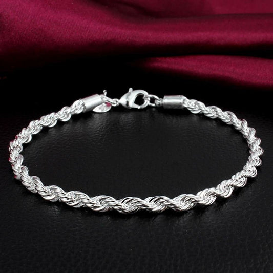 Exquisite 21cm Twisted Chain Silver Bracelet