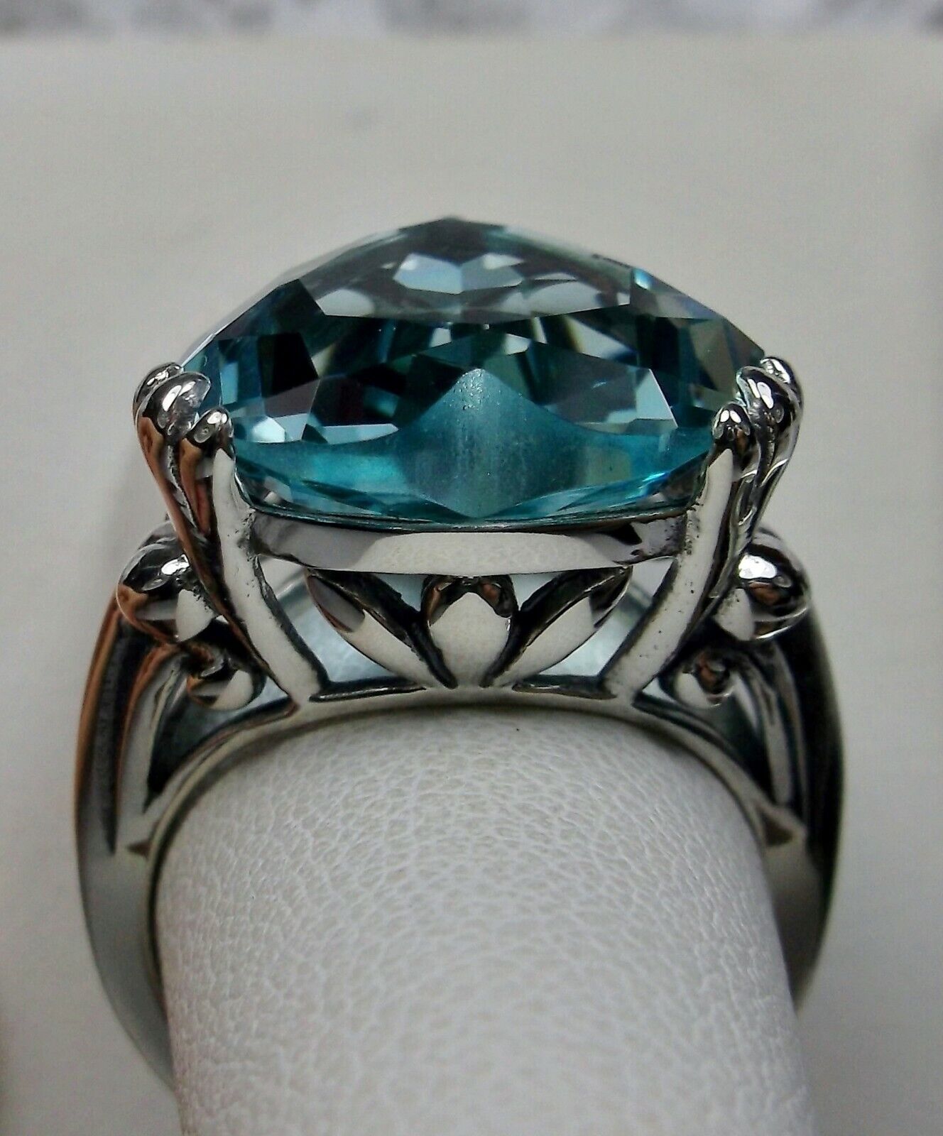12mm Blue Aquamarine Silver Tone Heart Shaped Ring