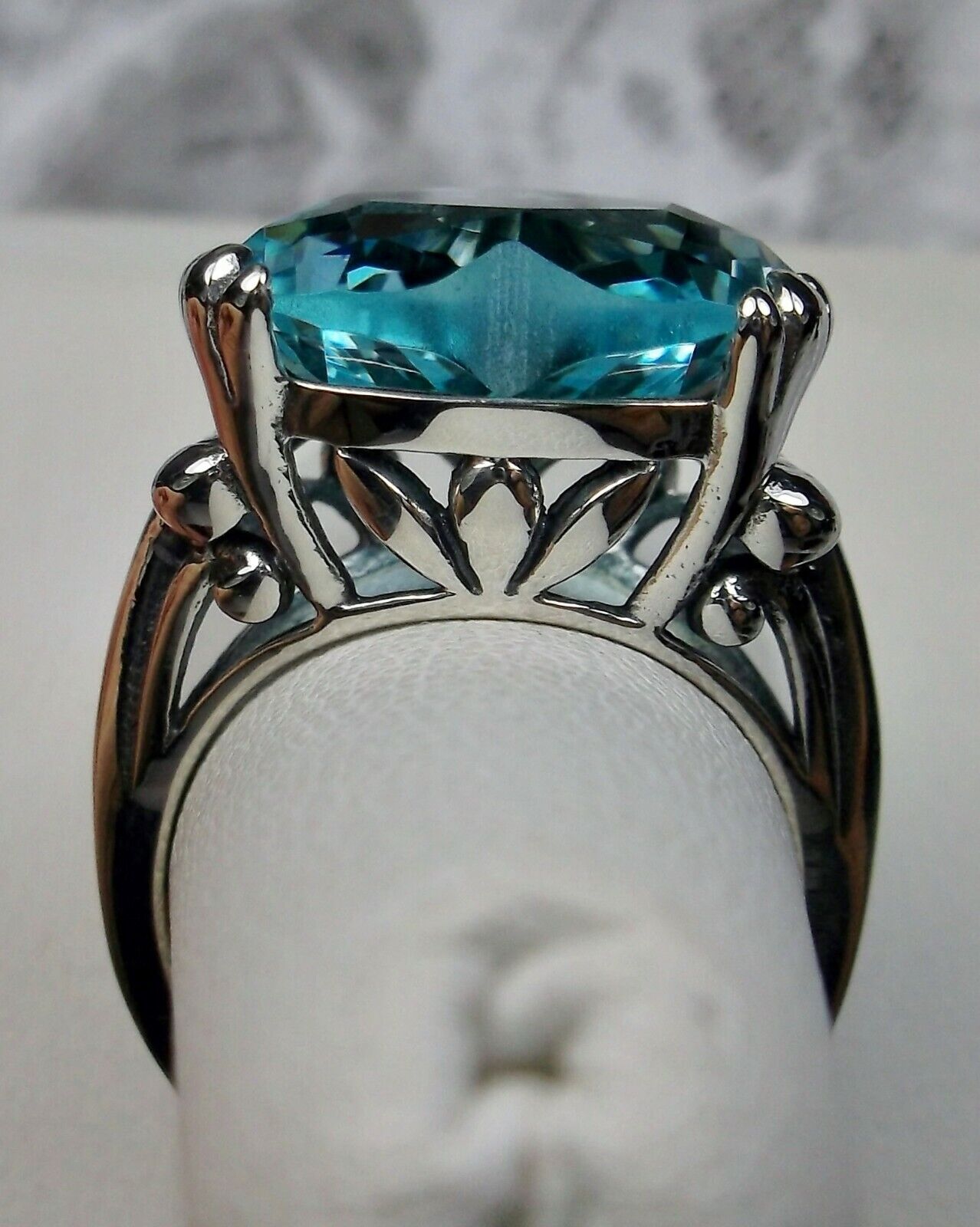 12mm Blue Aquamarine Silver Tone Heart Shaped Ring