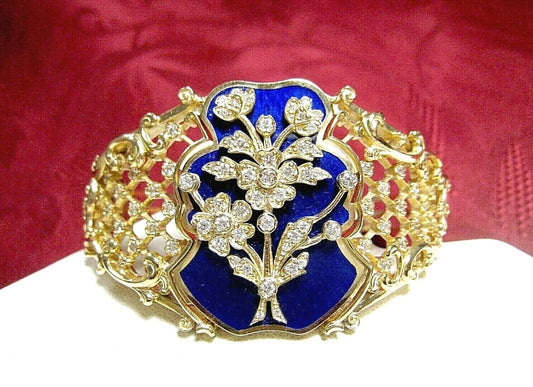 925 Silver Filled Handmade Blue Enamel Flower Art Deco Ring