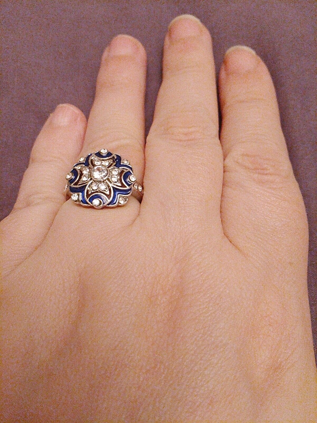 Vintage Blue Faux Sapphire 925 Silver Art Deco Ring