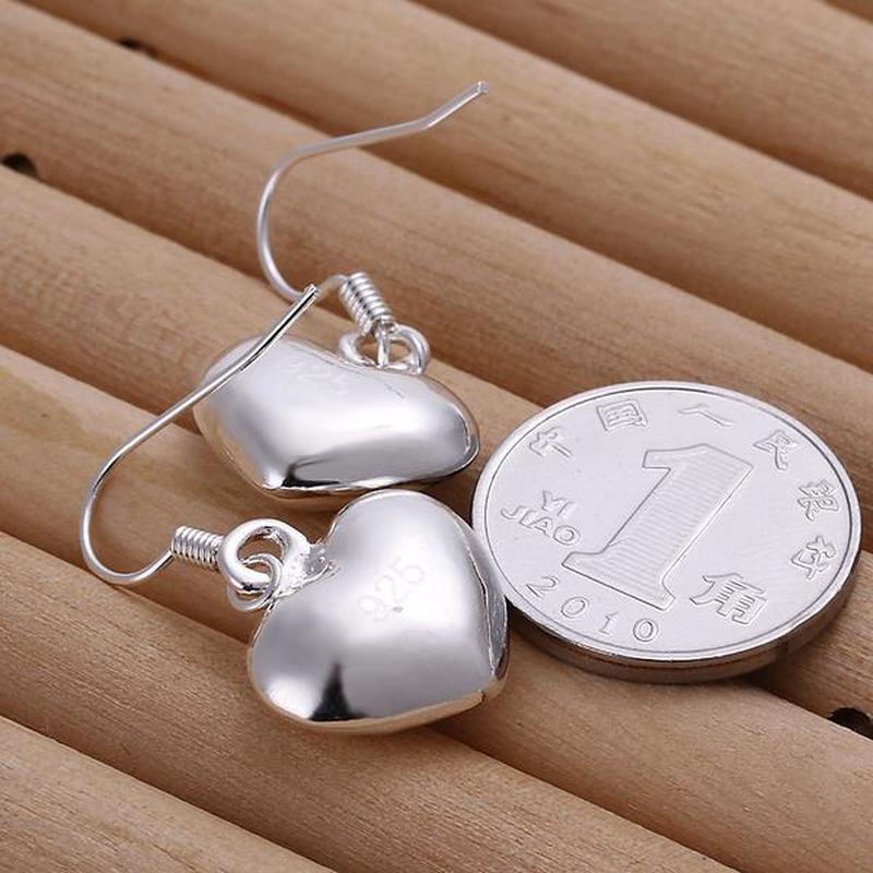 Smooth Puffed Heart Silver Drop Earrings