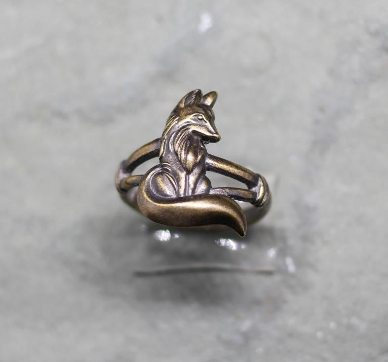 925 Silver Filled Old Fox Antique Retro Gold Tone Ring