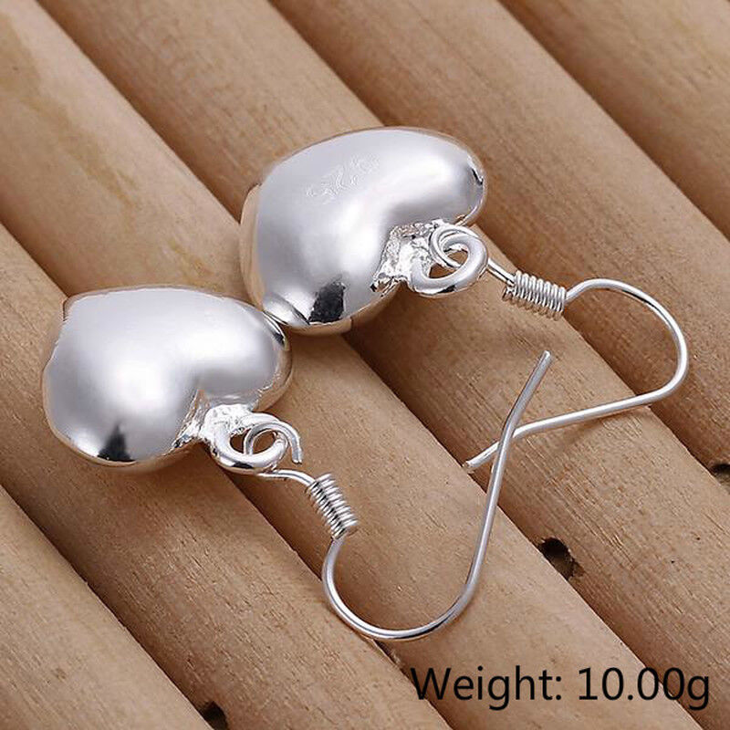 Smooth Puffed Heart Silver Drop Earrings