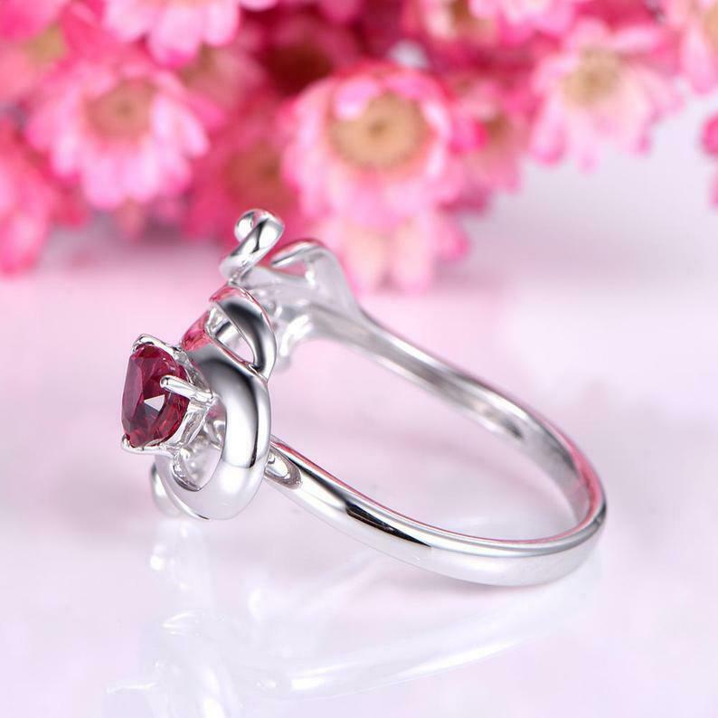 925 Sterling Silver Pink Water Drop Leafy Ring