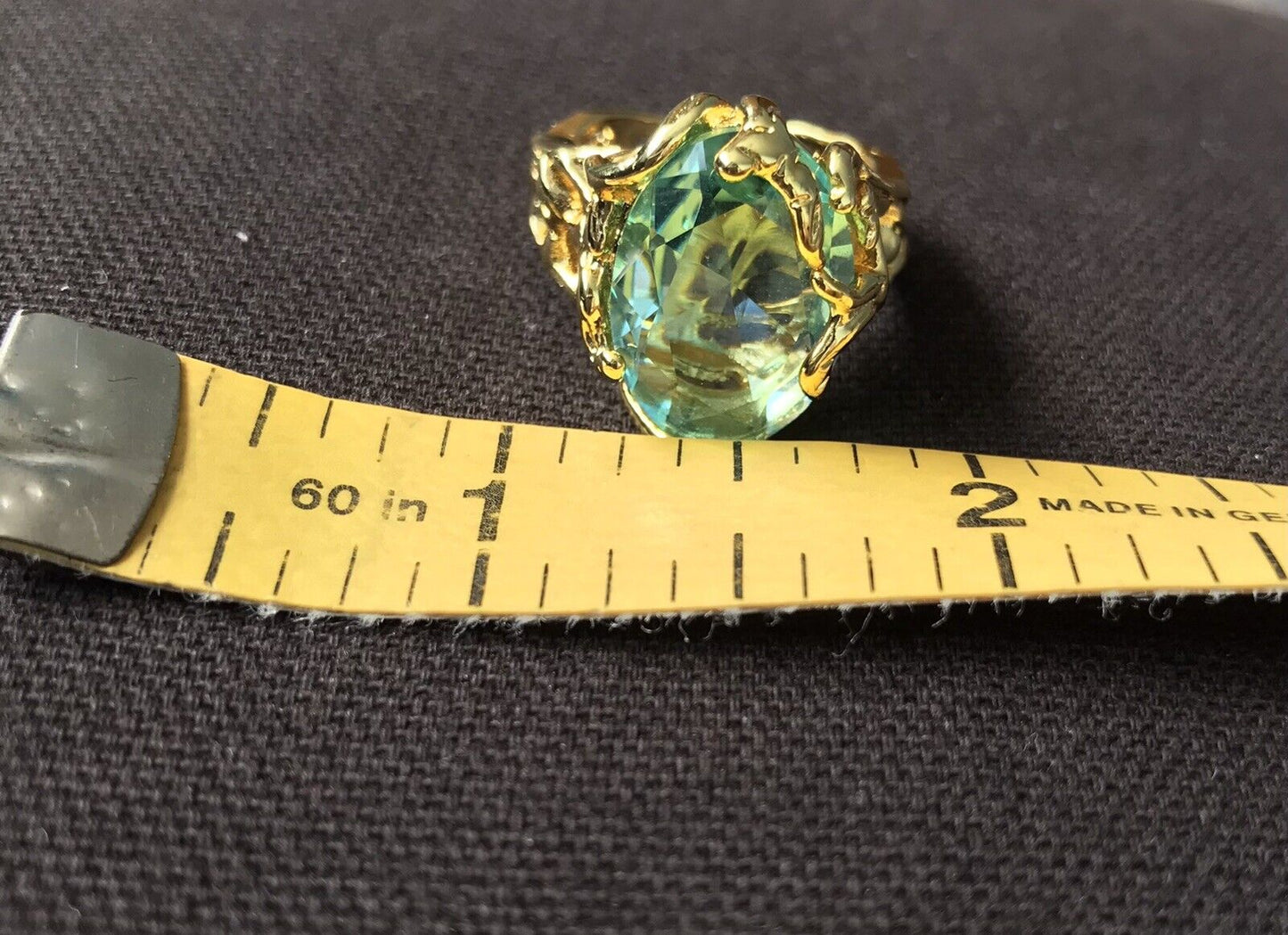 Cluster Hollowed Out Blue Crystal Gold Ring