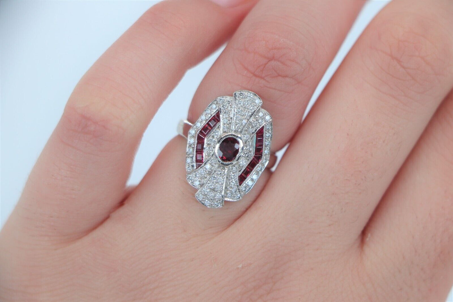 2.0Ct Vintage Ruby Red Art Deco Antique Silver Ring