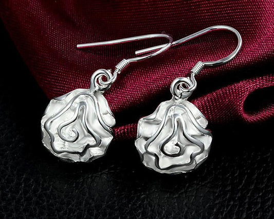 925 Sterling Silver Rose Flower Drop Earrings