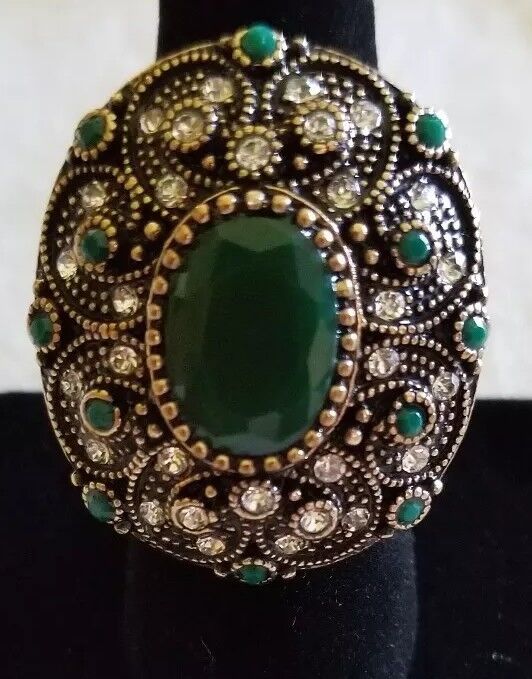 Victorian Green Mosaic Turkish Antique Gold Ring