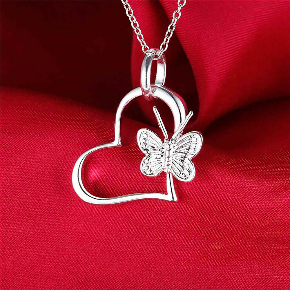 925 Silver Butterfly Heart Necklace & 18" Chain