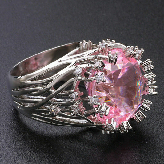 Huge Inlaid Pink Topaz Exaggerated Hollow Branch Ring