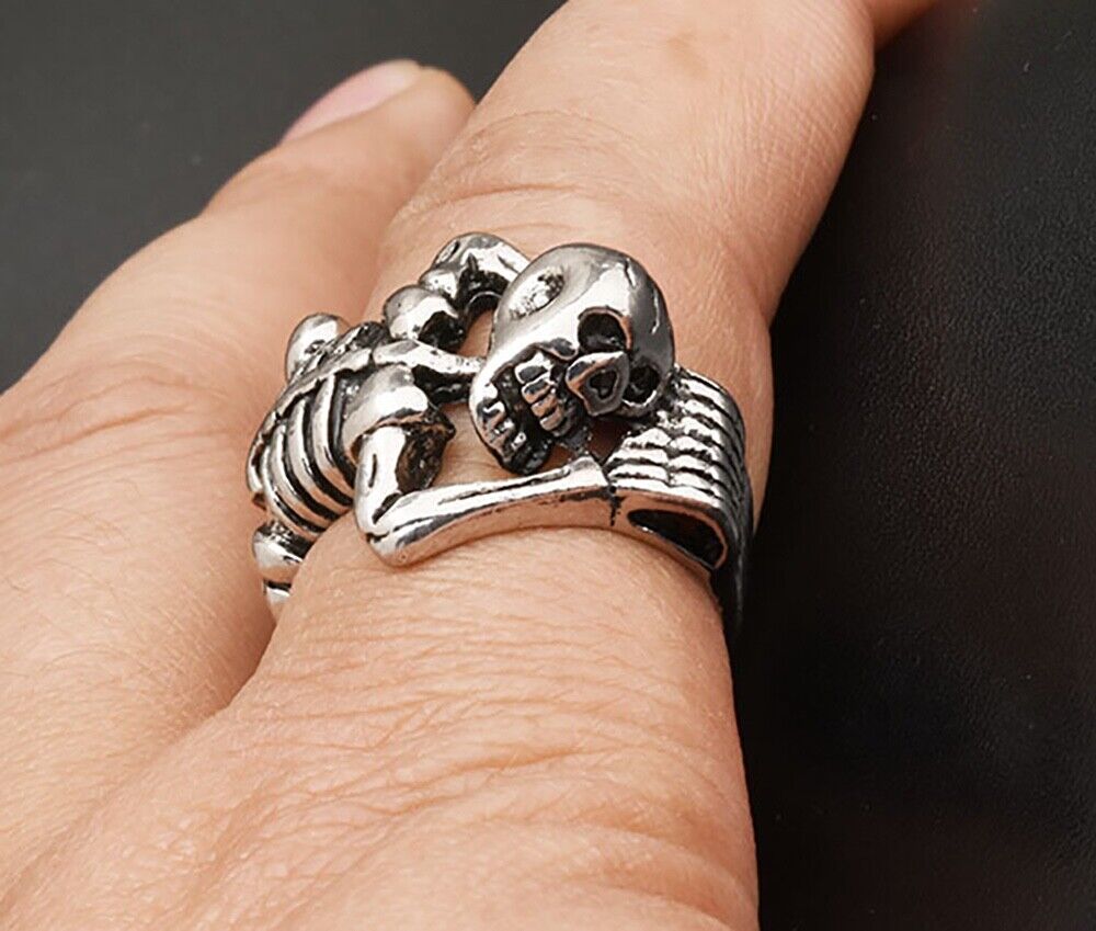 Silver Skull Skeleton Gothic Open Punk Rock Ring