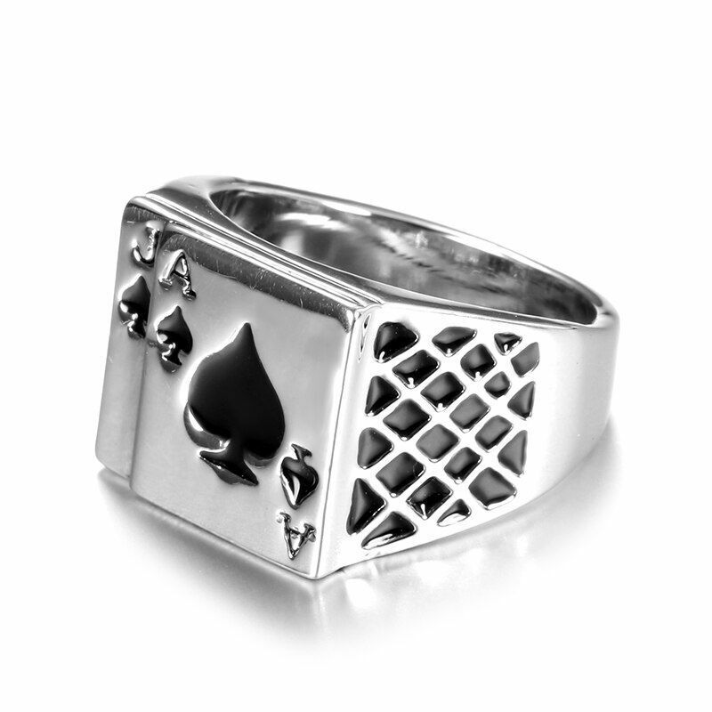 Unique Poker Cards Ace Joker of Spades Silver Ring