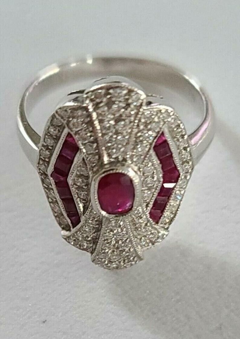 2.0Ct Vintage Ruby Red Art Deco Antique Silver Ring