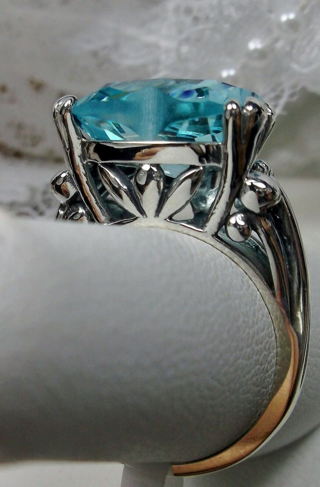 12mm Blue Aquamarine Silver Tone Heart Shaped Ring